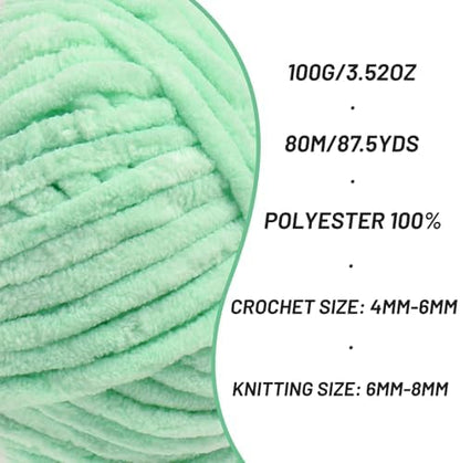 Chenille Yarn for Crocheting Size 5 Bulky Yarn 2 Pack Mint Green - Image 2