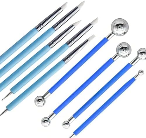 9Pcs Clay Sculpting Tool Set, Blue Dual-Ended Silicone Clay Brushes & Ball Stylus Tools, Professional Polymer Clay Kit for Sculpting, Texturing & Detailing, Ideal for Pottery, Ceramic & DIY Crafts - Image 5