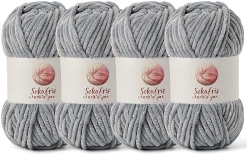 Chenille Blanket Yarn for Crocheting Size 5 Bulky Yarn 4 Grayish by Sekafris