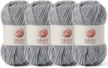 Chenille Blanket Yarn for Crocheting Size 5 Bulky Yarn 4 Grayish by Sekafris