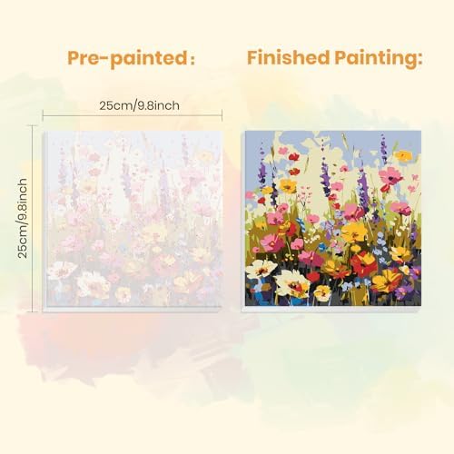 MXJSUA Wildflowers Paint by Numbers Kit with Frame for Adults, Easy Beginners Paint by Number on Canvas with Easel, Acrylic Number Painting Craft Gifts for Home Decor, 10x10 inch - Image 3