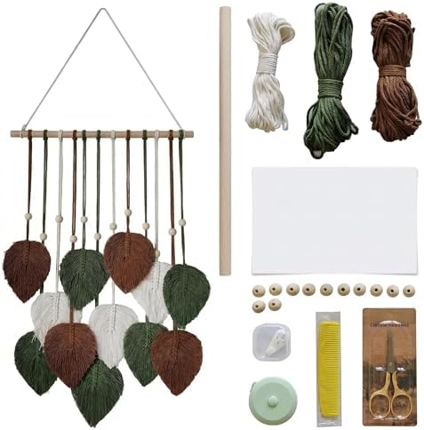Zqyxiehuo DIY Macrame Leaf Wall Hanging Beginners Boho Wall Leaf Tapestry Kit Handmade Woven Tapestry Feather Wall Hanging DIY Macrame Kit for Adults Birthday Gift 15.8"(Green,Brown) by Unknown