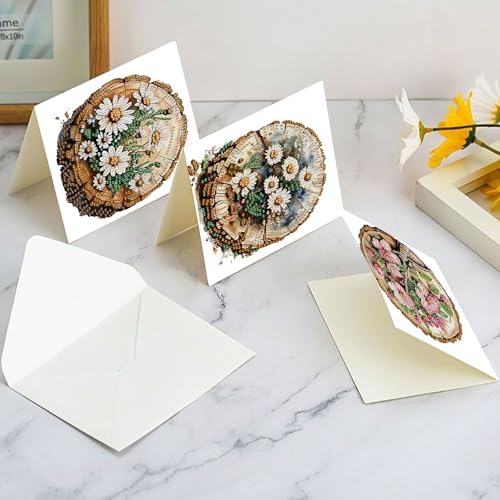 6 Pack Diamond Painting Greeting Card Kits with Envelopes, 5D Handmade Floral Wooden Slice Cards, DIY Crystal Rhinestone Diamond Art Cards for Christmas, Birthday, Thanksgiving, and Holidays - Image 7