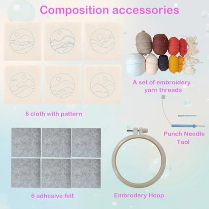 57lilina 6pcs Landscape Coaster Punch Needle Kit for Beginners & Adults - Image 5