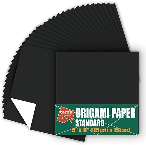 [Taro's Origami Studio] Standard 6 Inch One Sided Single Color (Black) 50 Sheets (All Same Color) Square Easy Fold Premium Japanese Paper for Beginner (Made in Japan) by TAROSORIGAMISTUDIO