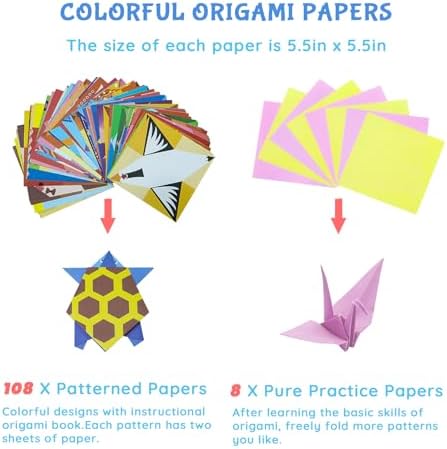 Origami Kit for Kids Ages 5-16, 116 pages with 54 Patterns & Instruction Book | Origami Paper Kit for Beginners & Advanced | Arts & Crafts Toys for Girls & Boys Ages 8-12 | Birthday & Christmas Gifts - Image 4