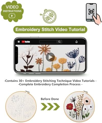 Santune 3 Sets Embroidery Kit,Cross Stitch Kits for Beginners,Needlepoint Kits for Adults with Easy Floral Pattern Hand Crafts,Hoop,Needle,Mothers Day Gifts - Image 7