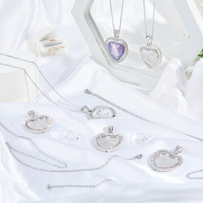 24Pcs 6 Sets Pendant Tray Set Heart Bezel Trays with Glass Cabochons and Chain Shiny Rhinestone Double Sided Rotatable Charm for Jewelry Making Supplies DIY Necklace Birthday Gift Adults - Image 4