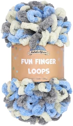 JubileeYarn Fun Finger Loops Yarn - Multicolor Grey Light Blue - 1 Skein by BambooMN