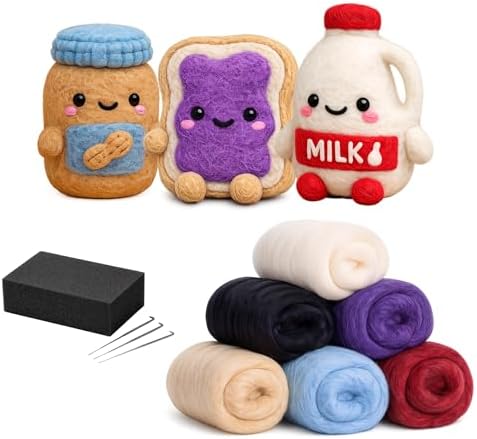 Wooly Nest Beginner Needle Felting Kit for Adults & Kids – DIY Wool Craft Starter Set with All Tools and Wool Included (Smiling Snackies, White) - Image 2