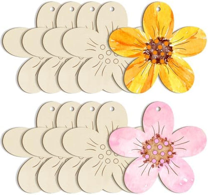 Large Size 7 inch Wooden Spring Ornaments to Paint, Wooden Flower Cutouts DIY Blank Unfinished Round Wood Discs Ornament for Crafts Hanging Decorations(10PCS) by Sophena