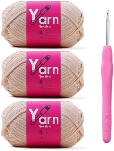Beginner Yarn for Crocheting Cotton Crochet Yarn #4 Beige by Sekafris