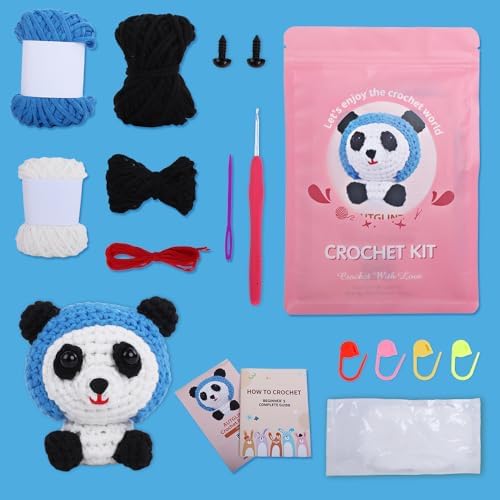 Autglint Panda Crochet Kit for Beginners, Learn to Crochet Starter Kit with Pre-Started Yarn & Easy-to-Follow Video Tutorials, DIY Amigurumi Animal Kit for Adults Kids Gift - Image 3