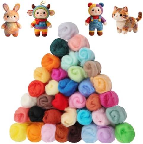 Ainiv 36 Pcs Needle Felting Wool, 36 Colors Wool Roving, 3g/Pack by Ainiv
