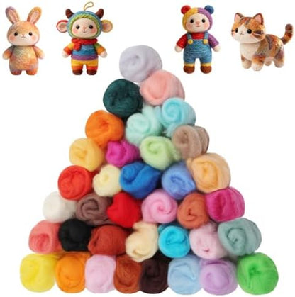 Ainiv 36 Pcs Needle Felting Wool, 36 Colors Wool Roving, 3g/Pack by Ainiv