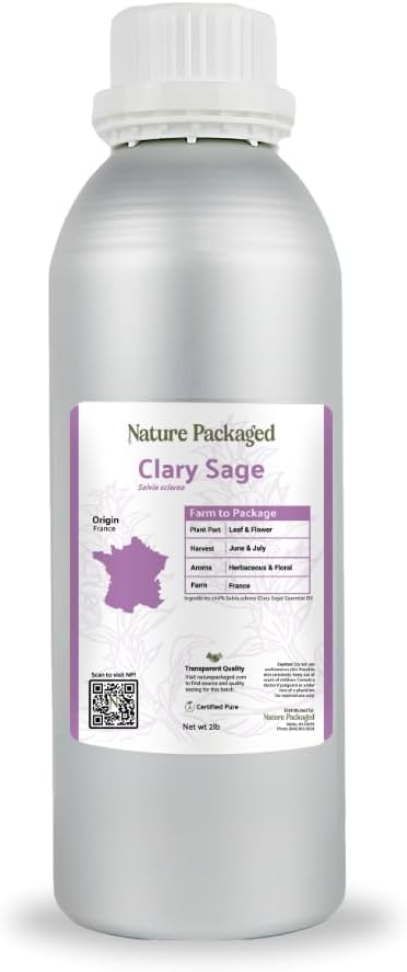Nature Packaged Clary Sage Essential Oil - Direct from France - Steam Distilled - Aceite de Salvia Esclarea for Aromatherapy, Massage, Diffuser, DIY Candle and Soap Making - 2lbs