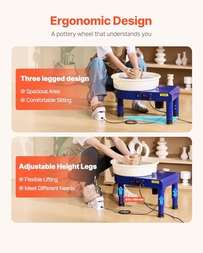VEVOR 14in Pottery Wheel for Adults Beginners, 0-6in Height-Adjustable, 450W Pottery Forming Machine 60-300RPM Electric Ceramic Wheel, Blue - Image 3
