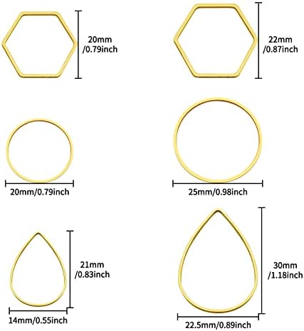 60pcs Hoop Earrings for Jewelry Making,Beading Hoops Earrings Hypoallergenic Teardrop Hexagon Round Earring Hoop Open Bezel Pendant Frame for DIY Crafts(Gold,3 Shapes) - Image 3