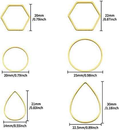 60pcs Hoop Earrings for Jewelry Making,Beading Hoops Earrings Hypoallergenic Teardrop Hexagon Round Earring Hoop Open Bezel Pendant Frame for DIY Crafts(Gold,3 Shapes) - Image 3