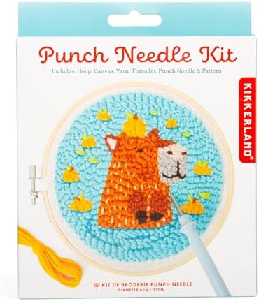 Kikkerland Capybara Punch Needle Kit – Embroidery Set for Kids & Adults – Includes Hoop, Canvas, Yarn, Threader, Punch Needle, & Pattern by KikkerlandDesignInc