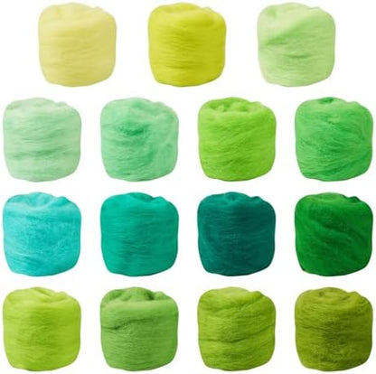 FASHEWELRY 2.6 OZ Nature Wool Roving Set Green Theme Needle Felting Wool Roving 15 Colors Wool Felting Supplies for Needle Felting Wet Felting DIY Hand Spinning - Image 7