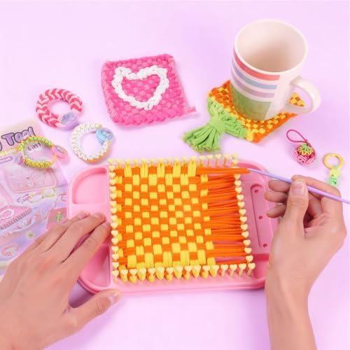 Souroyea Weaving Loom Kit Toys, 6-in-1 Friendship Bracelet Craft Making Kits for Kids, Gifts for Girls Ages 5 6 7 8-12, Easy Potholder Loom Knitting Activity for Beginners - Image 5