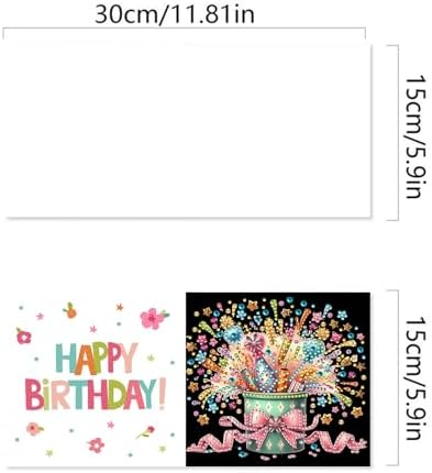 DIY Diamond Greeting Cards Set, 5D DIY Diamond Art Painting Festival Style Greeting Card, DIY Christmas Card Making Kits for Family Friends Handmade Gift-#30-Happy Birthday - Image 2