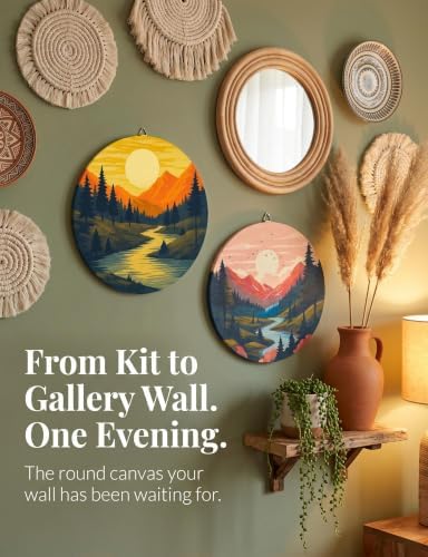 KularStock Couples Paint by Numbers Kit for Adults, Date Night Painting Kit, 2 Pack Framed Round Canvases with Easels, DIY Paint Kit for Two Adults, Beginner Acrylic Painting Set - Image 5