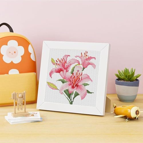 VIGEGU Lily Stamped Cross Stitch Kits for Adult Beginner with Wooden Frame - Image 2