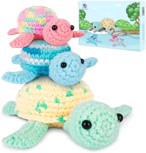 Crochetta Crochet Kit for Beginners, Beginner Crochet Kit for Adults with Step-by-Step Video Tutorials, DIY Crochet Animal Kits Knitting Supplies, 3 Pack Turtle (40%+ Yarn) by Crochetta
