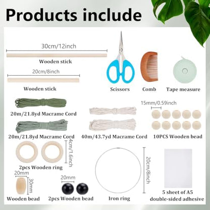 FREEBLOSS 2 Set DIY Macrame Leaf Wall Hanging Kit Beginners Macrame Kit Leaf and Owl Woven Tapestry Feather Wall Hanging DIY Macrame Kit for Adults Birthday Gift, Instructions Included - Image 2