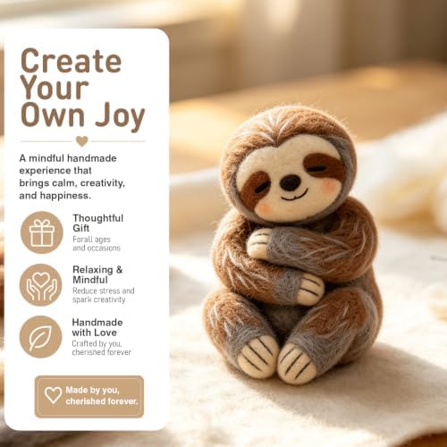 DIY Needle Felting Kit Cute Hugging Sloth – Needle Felting Starter Kit with Fiber Roving, Needles, Felting Pad & Instructions | Felted Animal Kit for Beginners Adults | DIY Craft Gift Home Decoration - Image 2