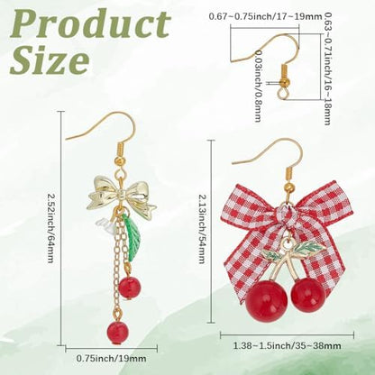 SUNNYCLUE 1 Box DIY 10 Pairs Earring Making Kits Cherry Charms Cute Earrings Sets Cherries Charm Polyester Ribbon Bowknot Acrylic Spacer Beads for Jewelry Making Kits Women Adults Crafts Supplies - Image 3