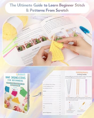Katech Beginner Knitting Kit for Adults-Includes Book, Needles, Soft Yarn-Art Craft Kit for Learning to Make Dishcloths - Image 3