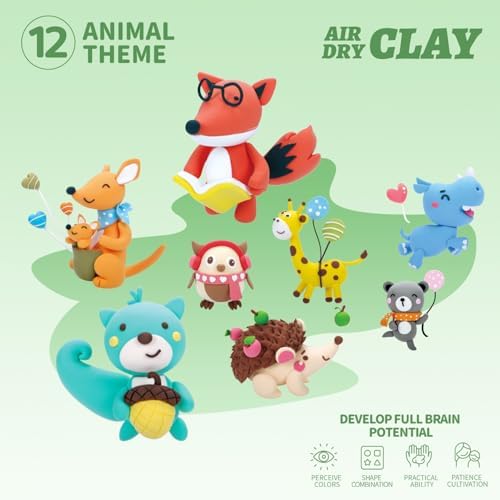 LOUFOR Air Dry Clay Kit -12 Animals Modeling Clay for Kids Arts and Crafts - Image 5