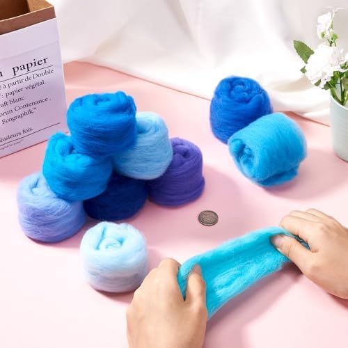 Beadthoven 10 Colors Blue Felting Wool Roving 50G Needle Felting Wool Roving Yarn Assorted Color Fiber Spinning Wool Roving for Needle Felting, DIY Hand Spinning, Wet Felting, DIY Craft - Image 4