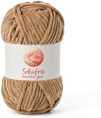 Chenille Blanket Yarn for Crocheting Size 5 Bulky Yarn Deep Khaki by Sekafris