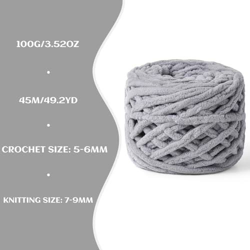3 Pack Plush Chenille Chunky Yarn 100g (49.2yd) - Fluffy Velvet Yarn Crochet for Blanket Knitting and Crocheting - Baby Yarns for Crocheting Soft - Amigurumi Yarns (Grayish) - Image 3