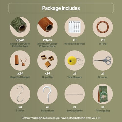 Macrame Kits for Beginners, 3 Set of Plant Hangers DIY Kit: Braided Polyester Ropes 50yds*5mm Forest Green, 20yds*2mm Burnt Orange, 60+Pcs Supplies with Step-by-Step Easy Instructions (GROR) - Image 3