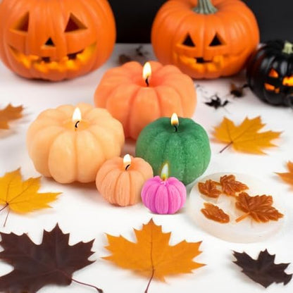 MGLIFEUL 6 pcs Large Halloween Pumpkin Maple Leaf Silicone Candle Mold - Image 2