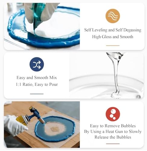 Epoxy Resin, 32OZ Epoxy Resin Crystal Clear, Not-Yellowing No-Bubble, Self Leveling Easy Pour/Mix 1:1 Casting Kit & Coating for DIY Jewelry Making, Art Resina Clear Crafts, Molds, River Tables - Image 4