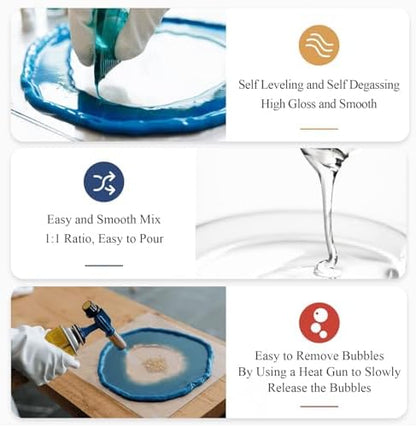 Epoxy Resin, 32OZ Epoxy Resin Crystal Clear, Not-Yellowing No-Bubble, Self Leveling Easy Pour/Mix 1:1 Casting Kit & Coating for DIY Jewelry Making, Art Resina Clear Crafts, Molds, River Tables - Image 4