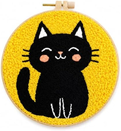 Punch Needle Kit for Beginners, DIY Black Cat Craft with Embroidery Hoop by Unknown