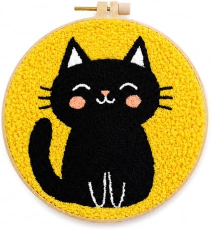 Punch Needle Kit for Beginners, DIY Black Cat Craft with Embroidery Hoop by Unknown
