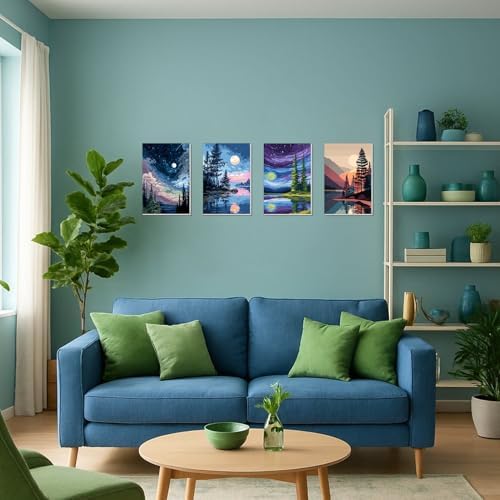 4 Pack Framed Paint By Numbers Kit for Adults Beginner Starry Night Adult Paint By Number Kits on Canvas Landscape Painting By Numbers for Adults with Frame Diy Painting Kits for Home Wall Art 8x12 In - Image 5