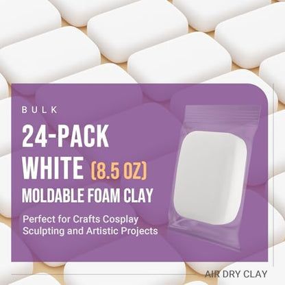 CALPALMY Air Dry Clay (8.5oz), Bulk 24-Pack White Moldable Foam Clay, Airdry Soft Clay for Kids Gifts Partty and School Project Supplies, Perfect for Crafts Cosplay Sculpting and Artistic Projects - Image 2