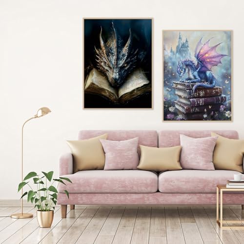 NEGEKFKX 2 Pack Dragon Paint by Numbers Kit for Adults Beginner with Framed,Flower Easy Adult Paint by Number Kits on Canvas DIY Painting for Beginners Art by Numbers for Home Wall Decor 10x12 Inch - Image 3