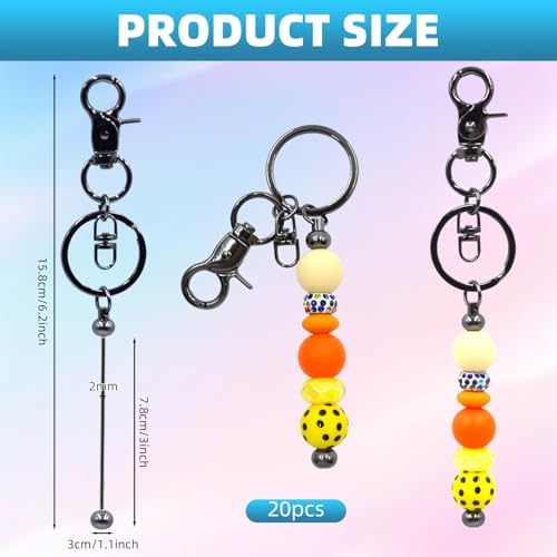 20 Pcs Beadable Keychains Bulk Kit – DIY Keychain Making Supplies with Metal Blanks for Crafts, Jewelry, Charms, Custom Projects – Blank Chain Bars for Beaded Keychain Design (Gray) - Image 2