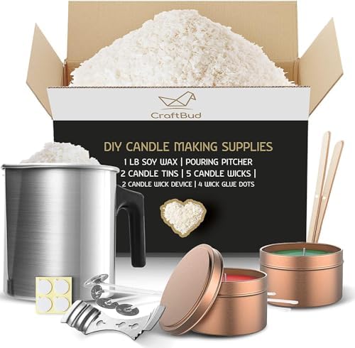 CraftBud DIY Soy Candle Making Kit for Adults & Kids, 16 Piece DIY Kit Includes 1LB Soy Wax, Wax Melter, Wicks, Tins & More by CraftBud
