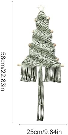 Christmas Tree Macrame Wall Hanging Decor 9.84 × 22.8inch Xmas Tree Shape Boho Tapestry with Rustic Bead and Star Tree Topper Hand-Woven Crafts for Holiday Winter Decoration (Green) - Image 6